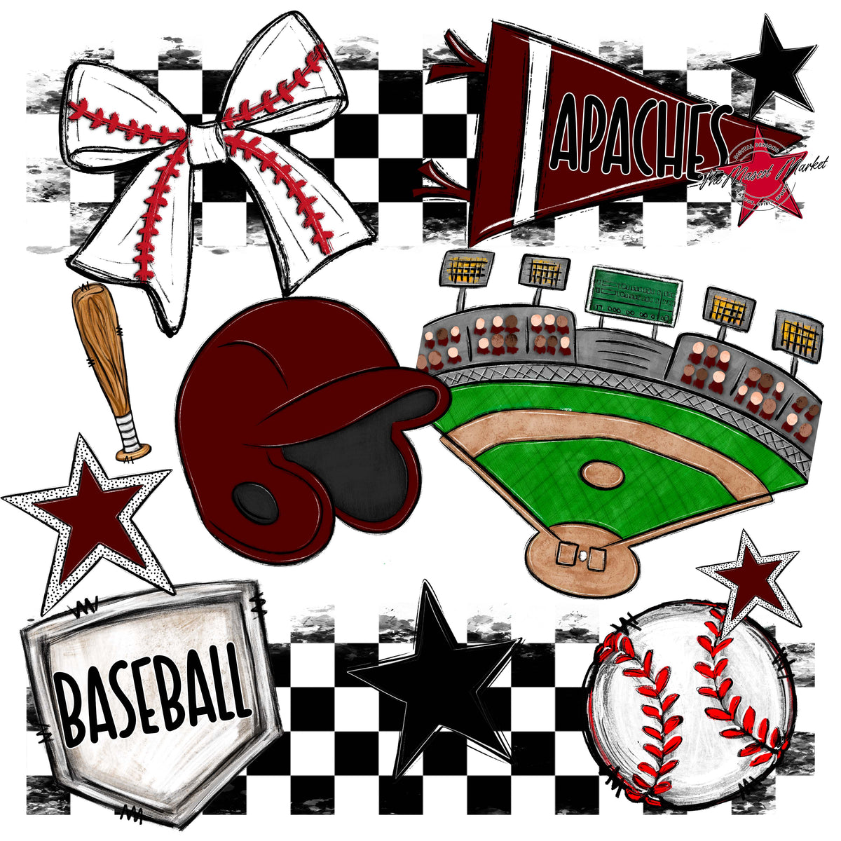 Apaches Baseball Checkers Design-Maroon