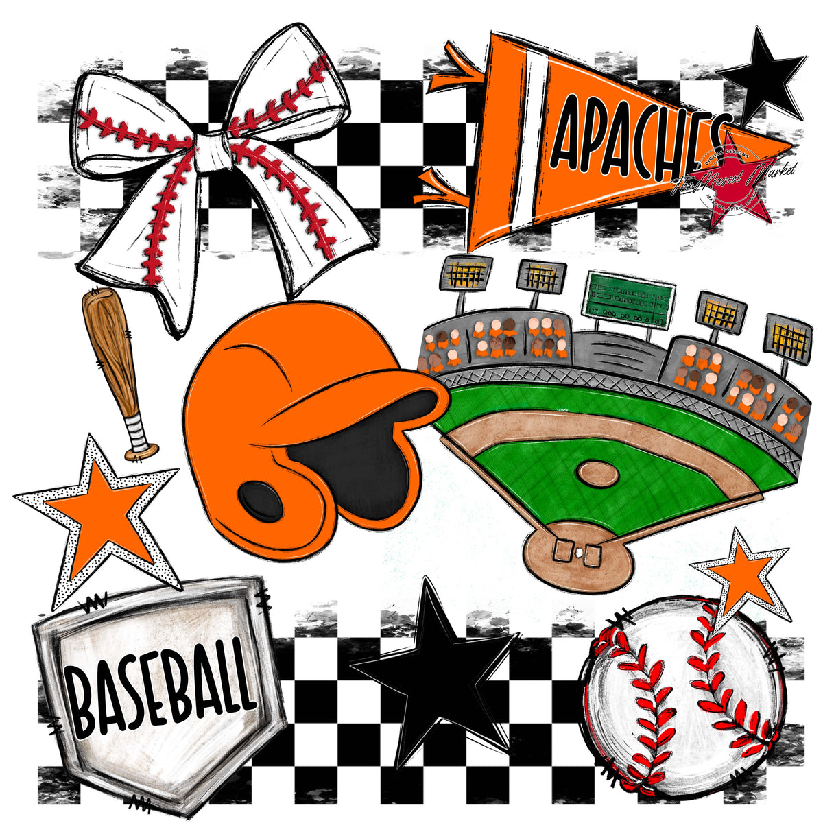 Apaches Baseball Checkers Design-Orange
