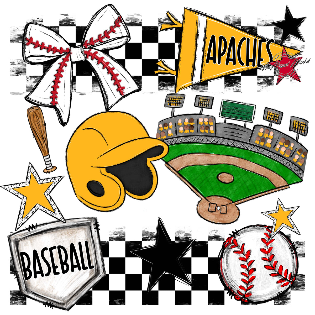 Apaches Baseball Checkers Design-Yellow