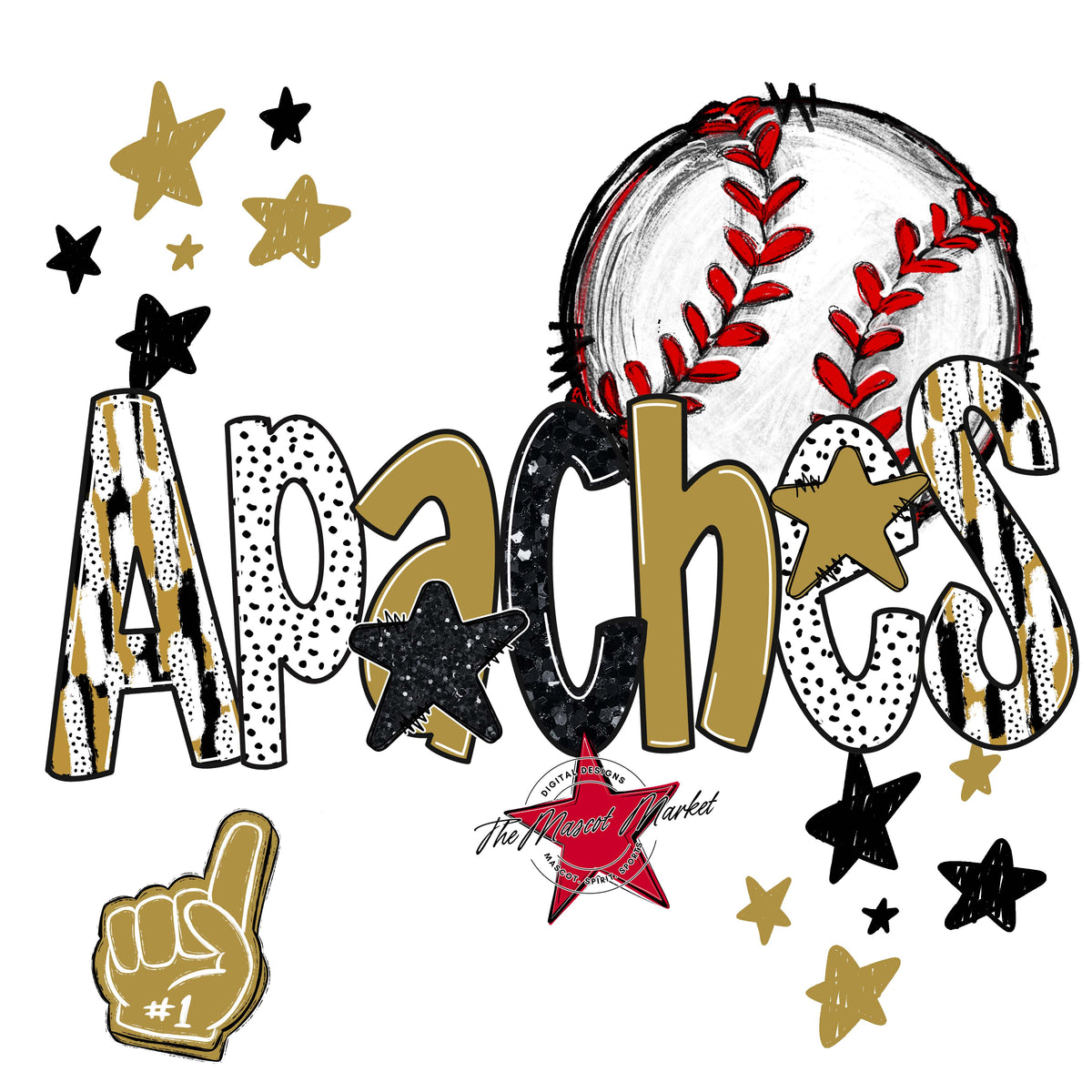 Apaches Baseball Scrape-Gold