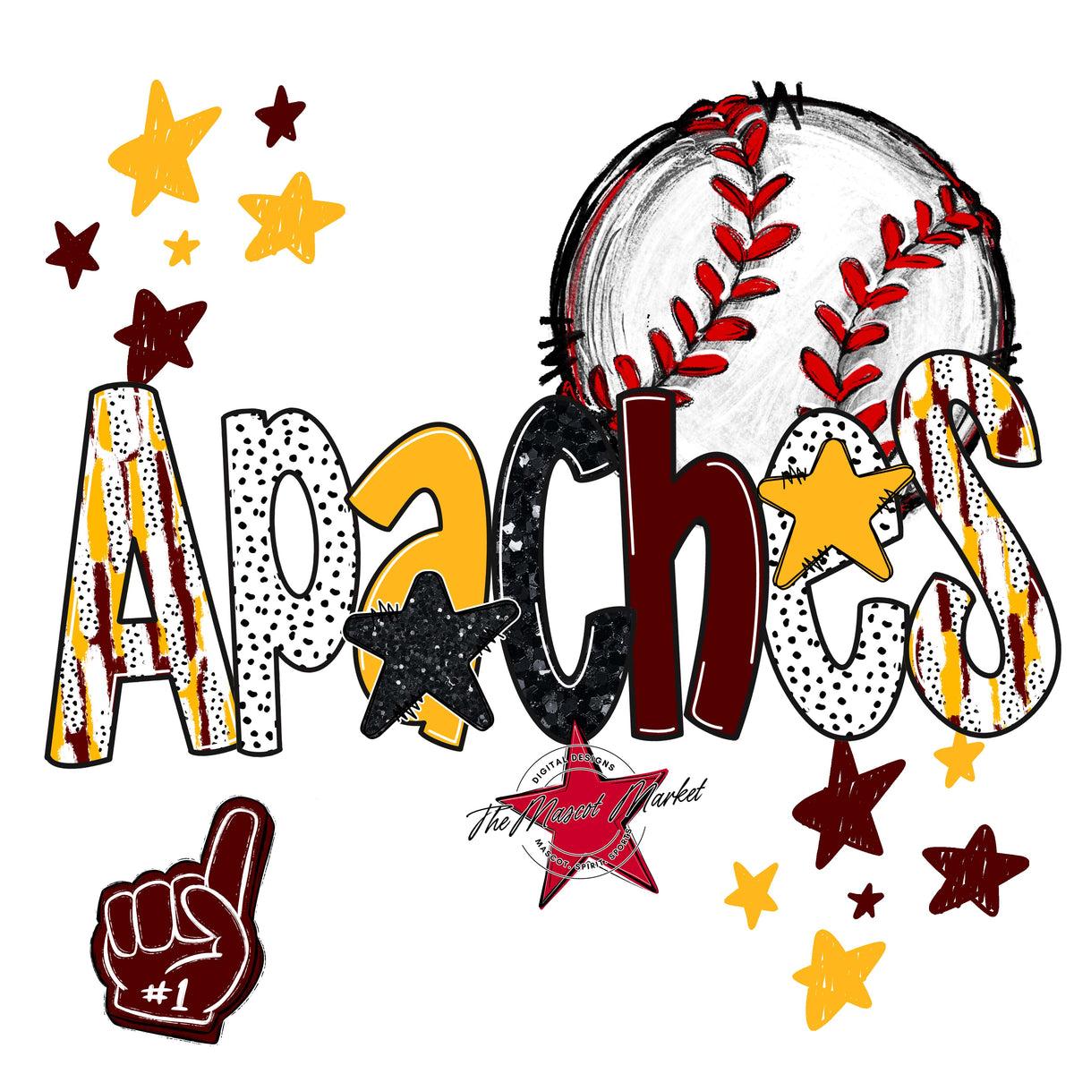 Apaches Baseball Scrape-Maroon & Yellow