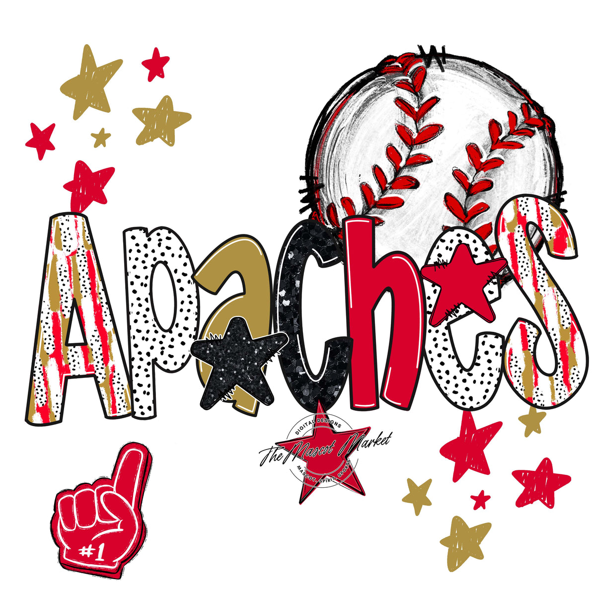 Apaches Baseball Scrape-Red & Gold