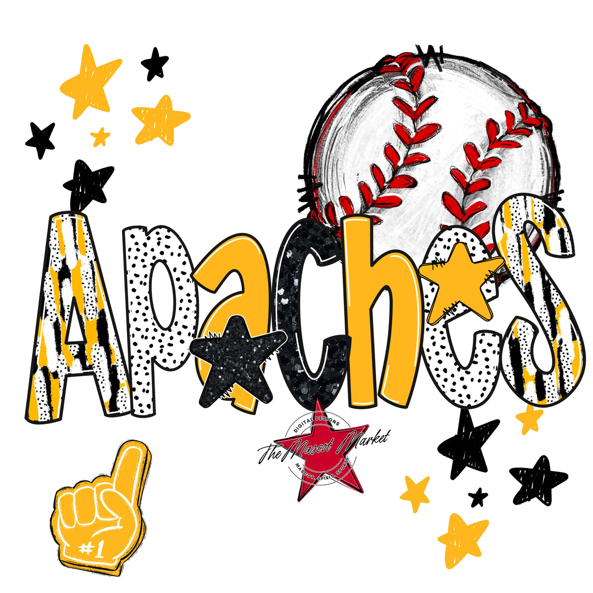 Apaches Baseball Scrape-Yellow