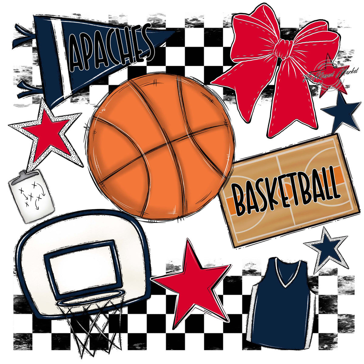 Apaches Basketball Checkers Design-Navy & Red