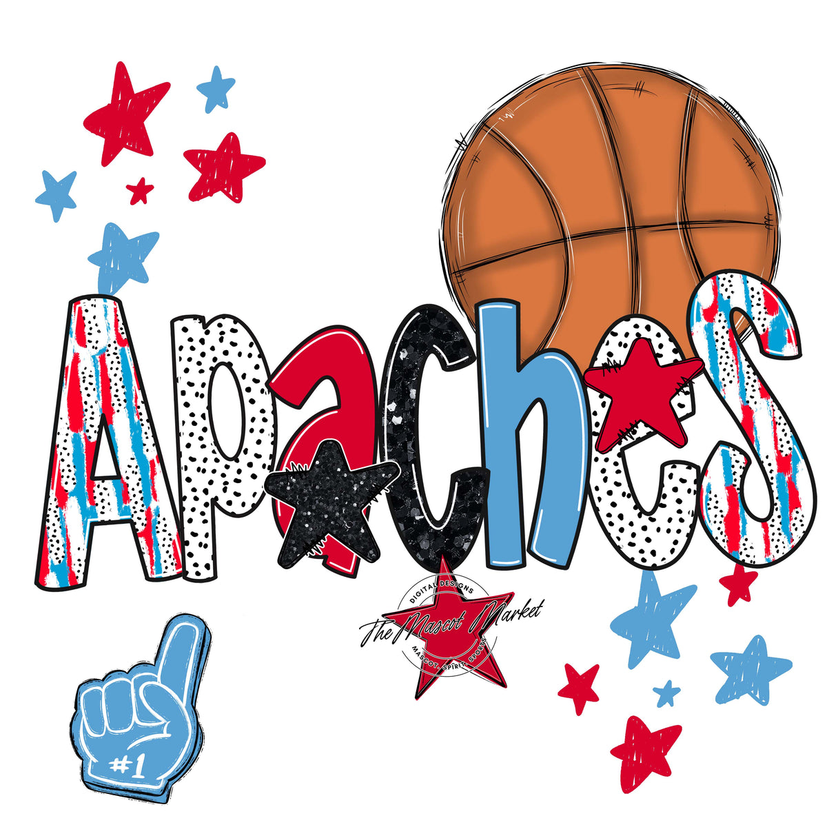 Apaches Basketball Scrape-Carolina Blue & Red