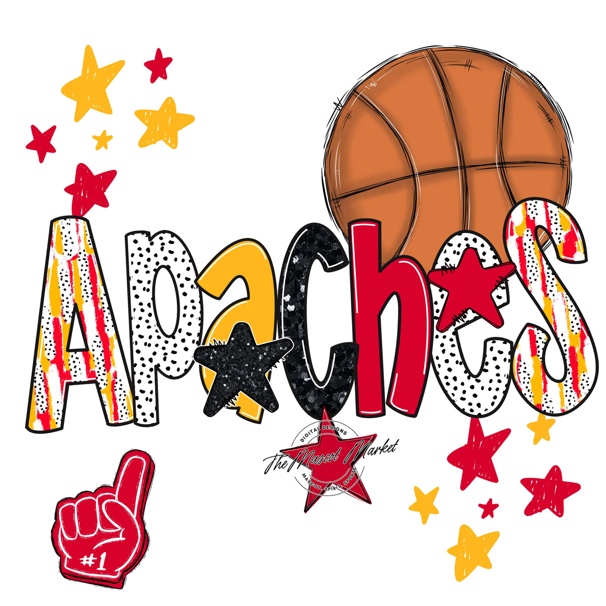 Apaches Basketball Scrape-Red & Yellow