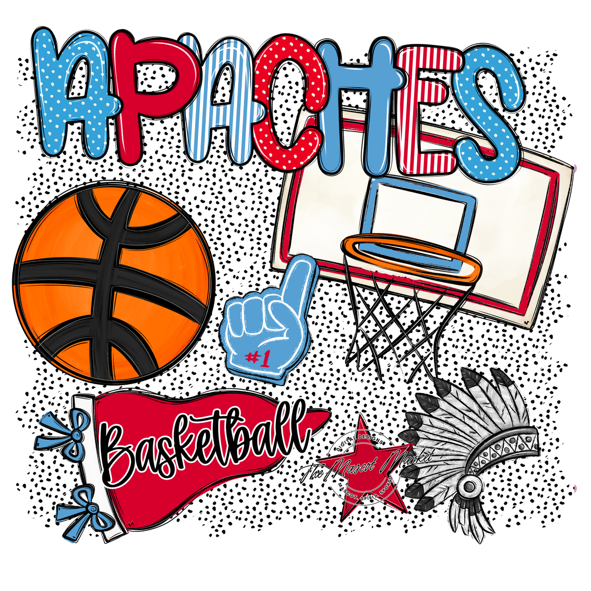 Apaches Basketball Spirit-Carolina Blue & Red