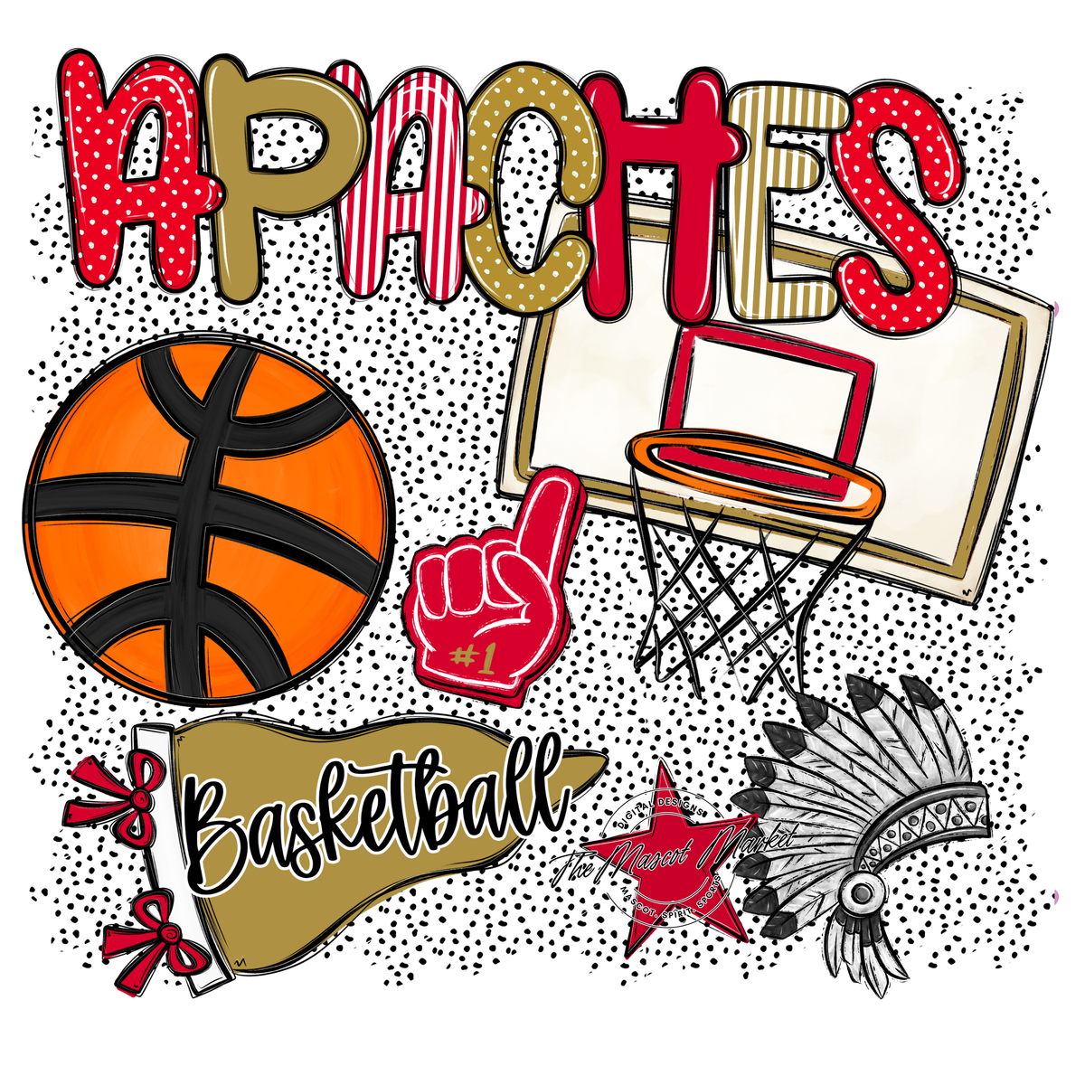 Apaches Basketball Spirit-Red & Gold