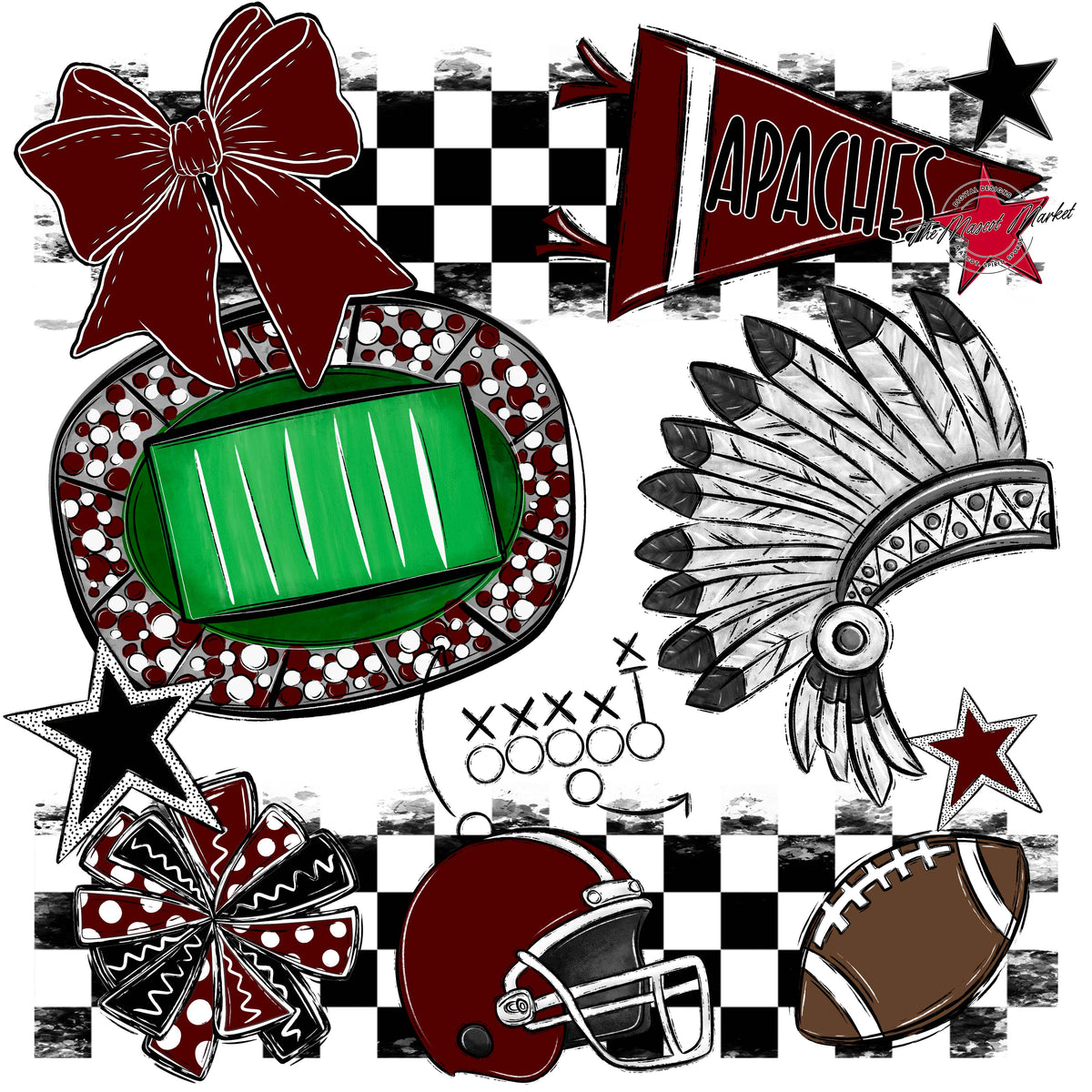 Apaches Checkers Mascot Spirit Design-Maroon