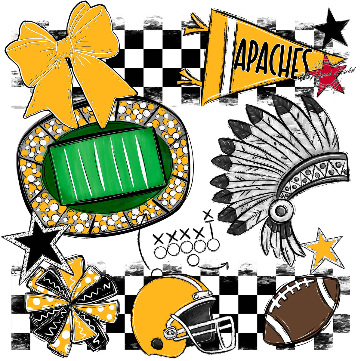 Apaches Checkers Mascot Spirit Design-Yellow