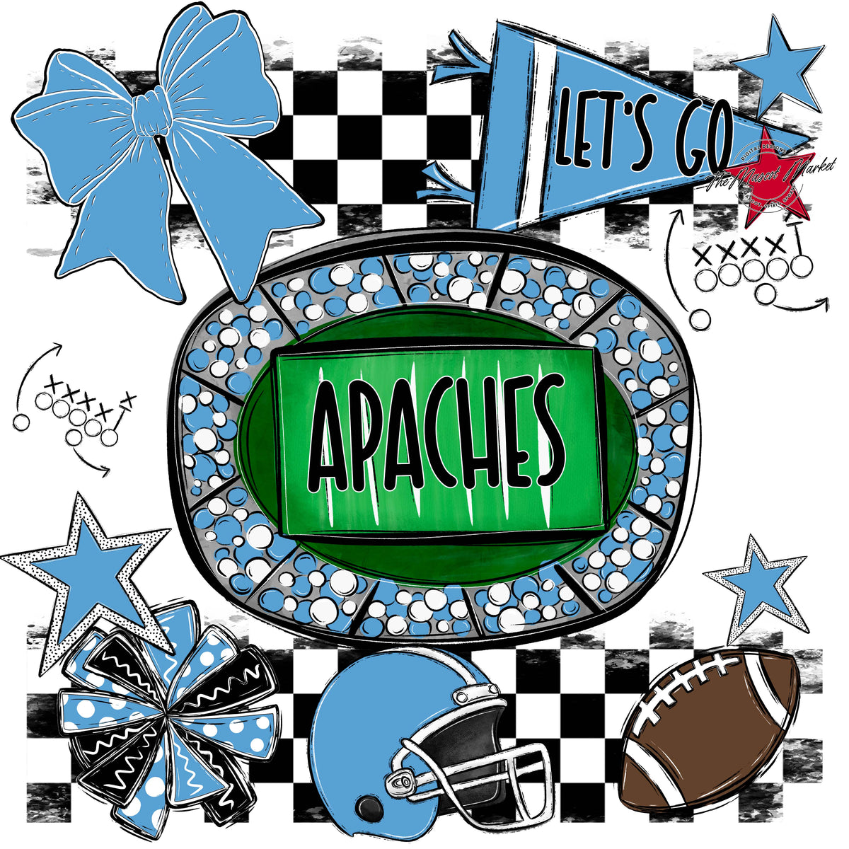 Apaches Checkers Spirit Design-Carolina Blue