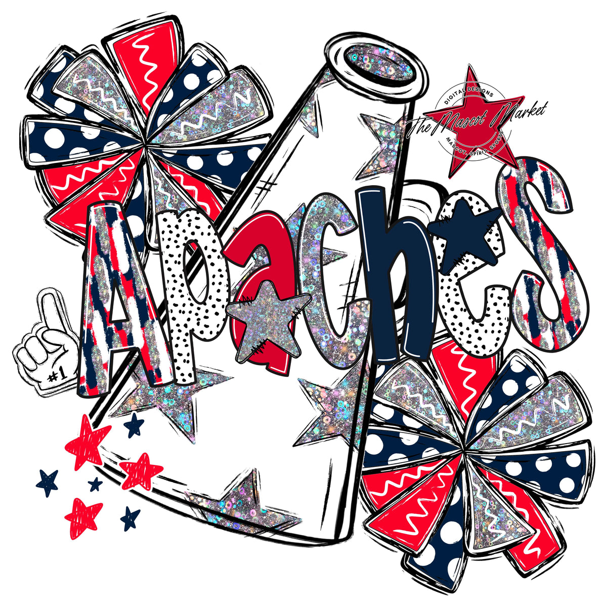 Apaches Cheer Megaphone Scrape-Navy & Red