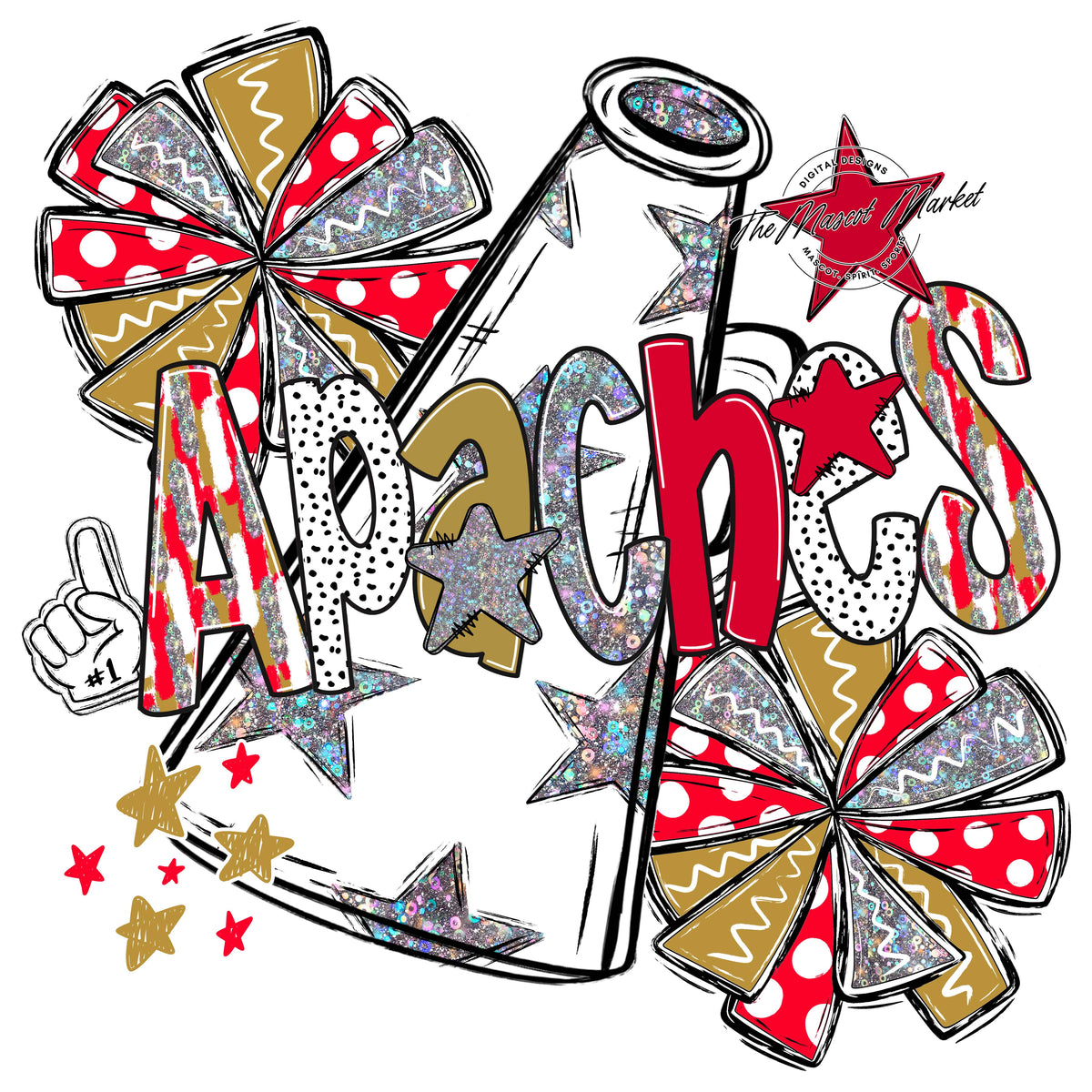 Apaches Cheer Megaphone Scrape-Red & Gold