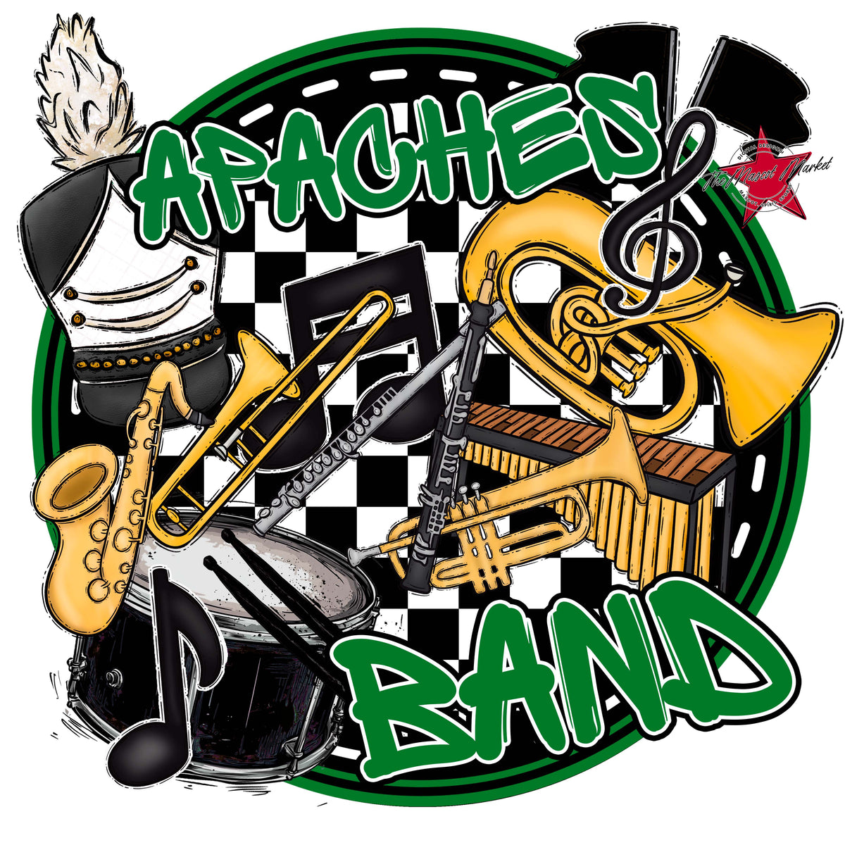 Apaches Circle Band Design-Kelly Green
