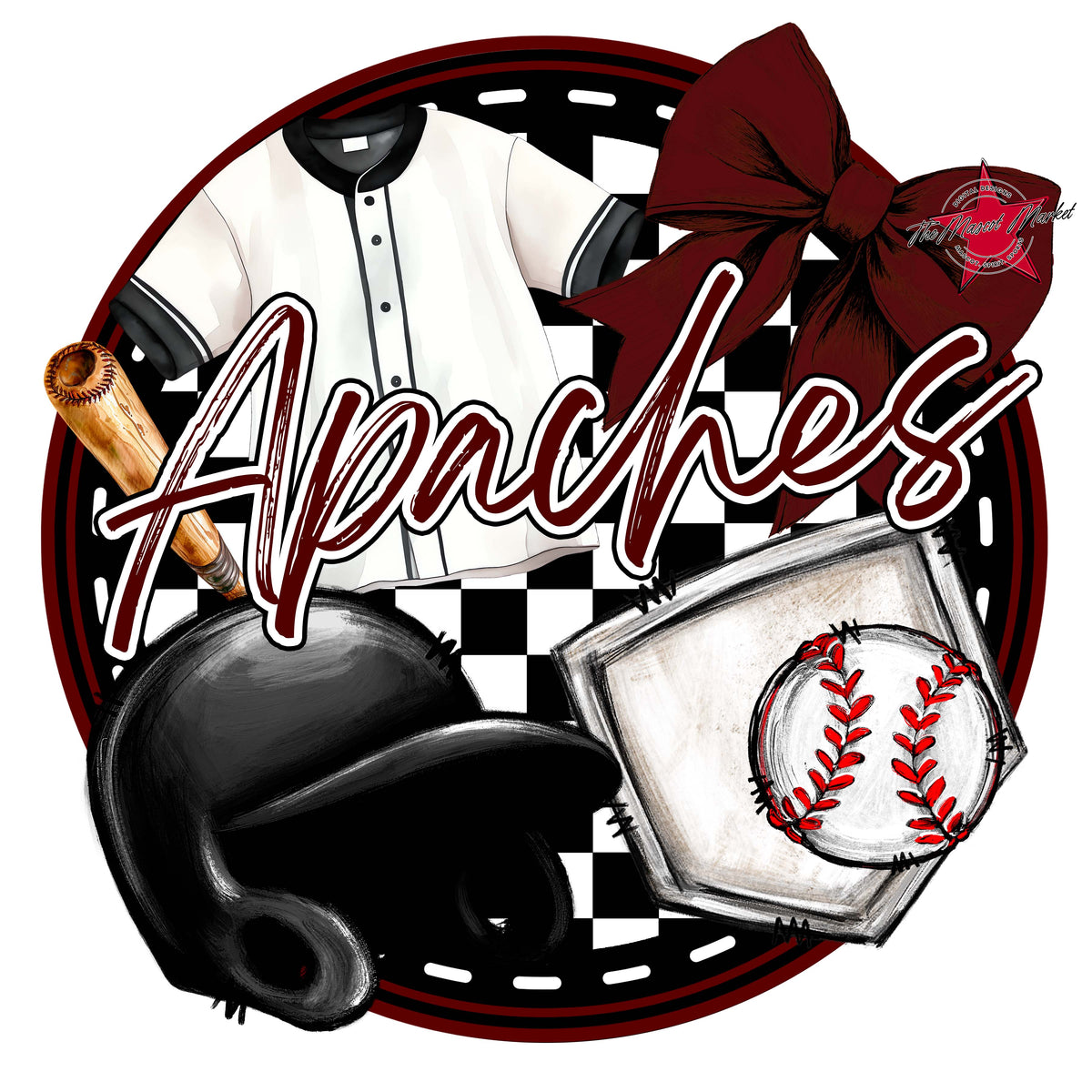 Apaches Circle Baseball Design-Maroon