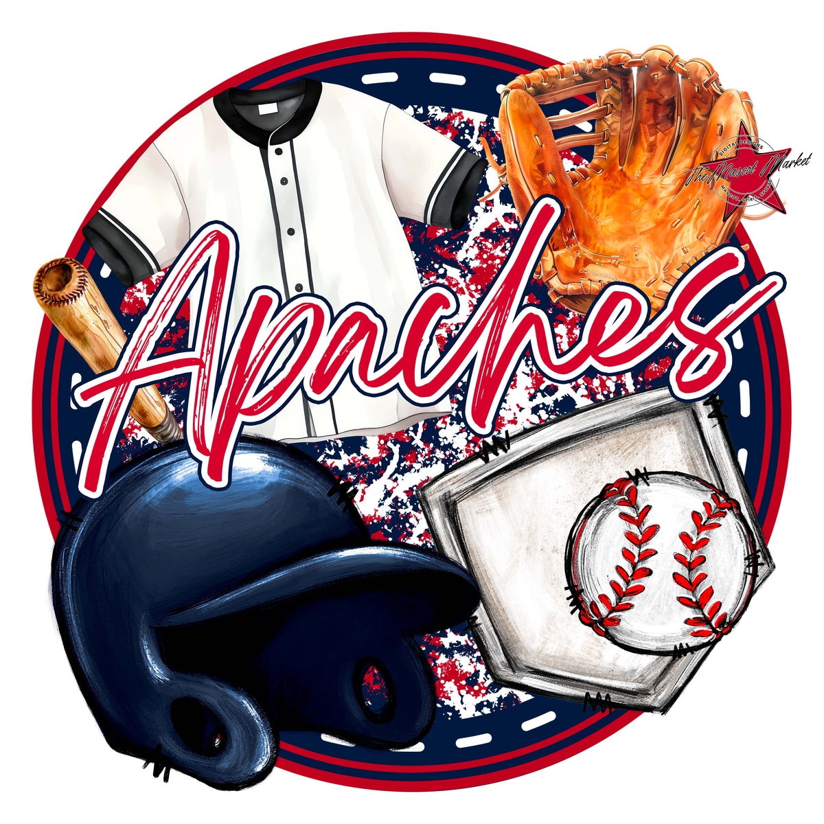 Apaches Circle Baseball Design-Navy & Red