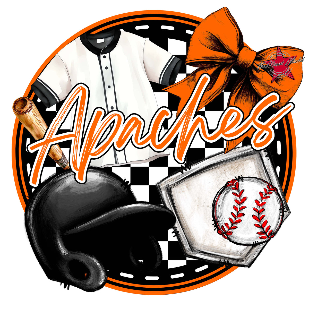 Apaches Circle Baseball Design-Orange