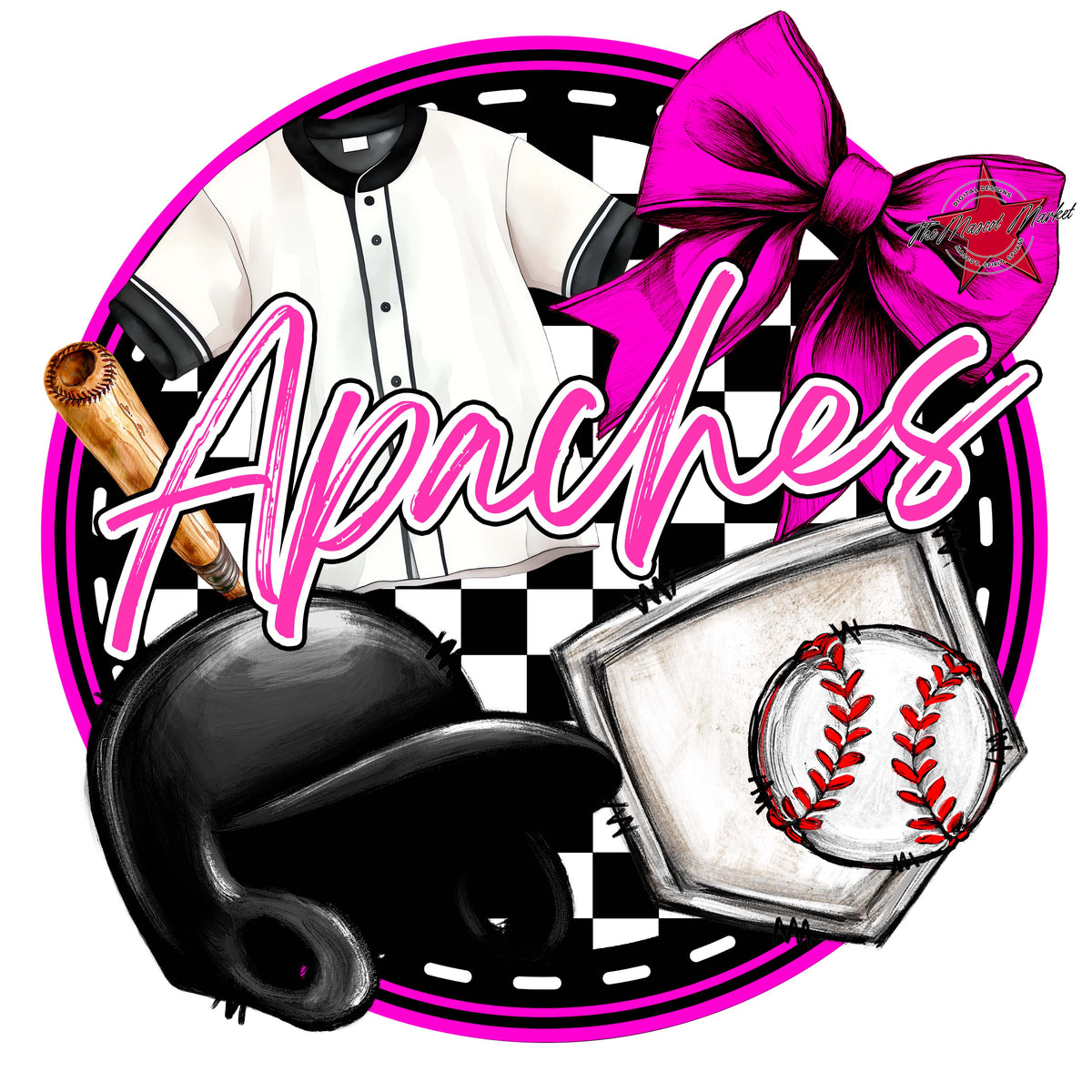 Apaches Circle Baseball Design-Pink