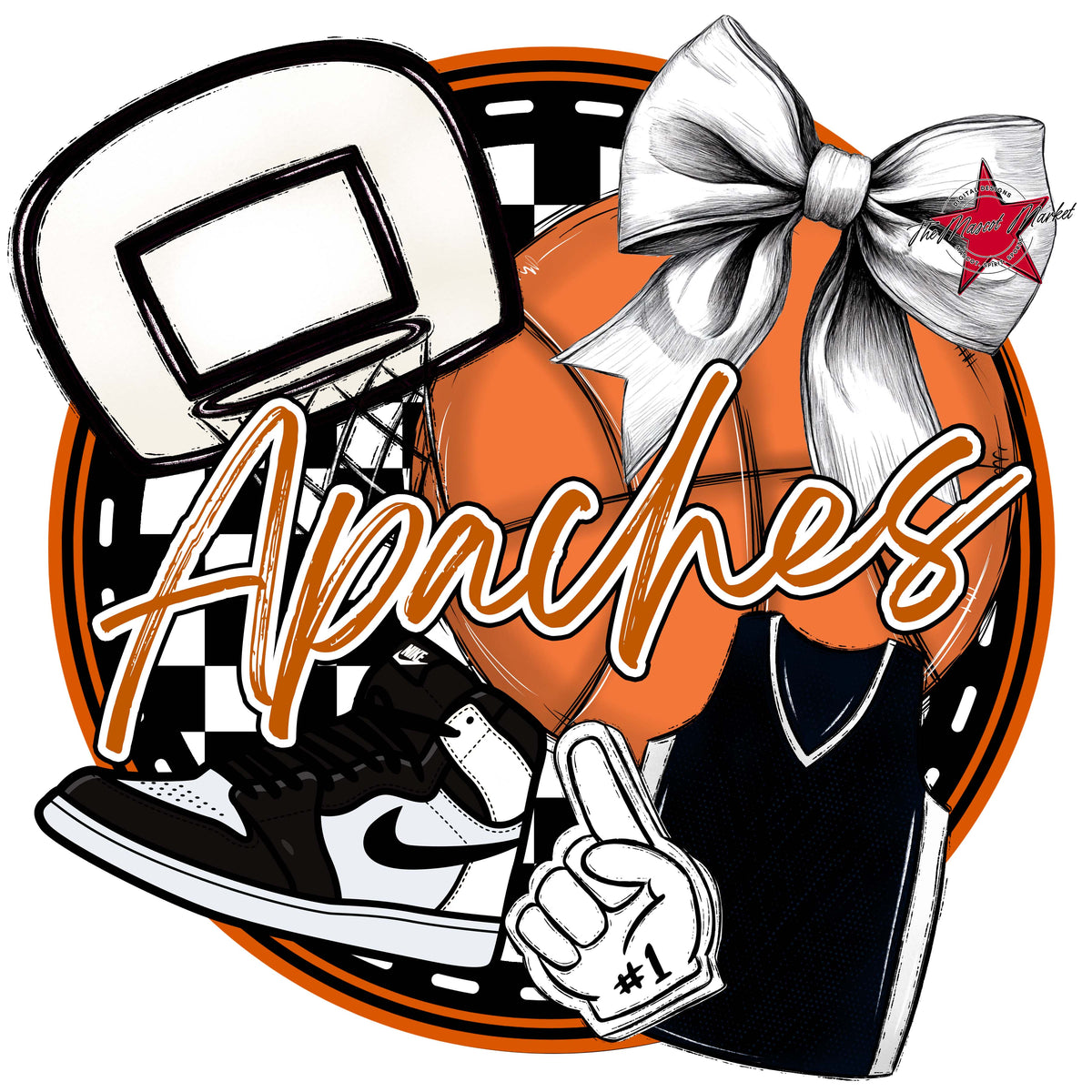 Apaches Circle Basketball Design-Burnt Orange