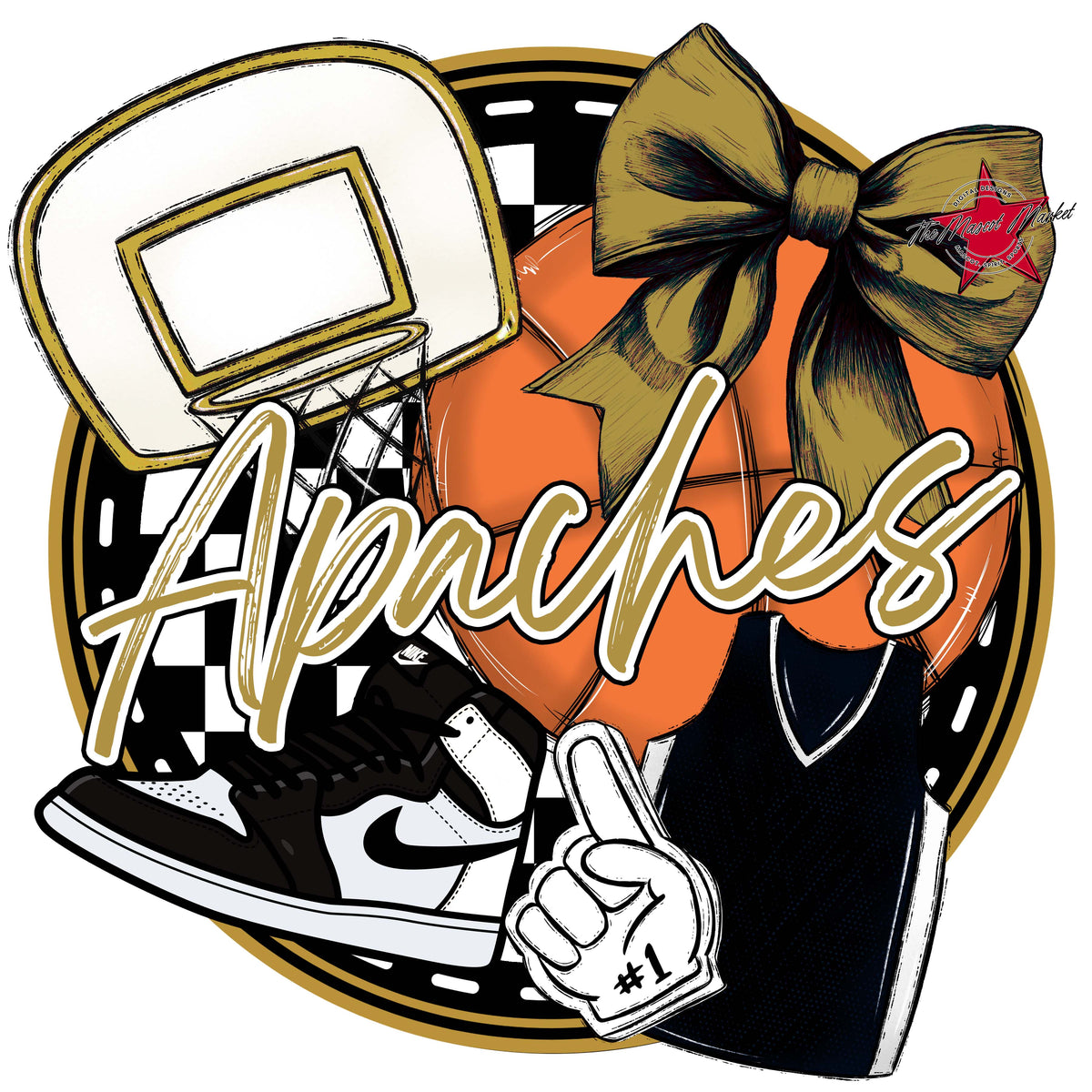 Apaches Circle Basketball Design-Gold