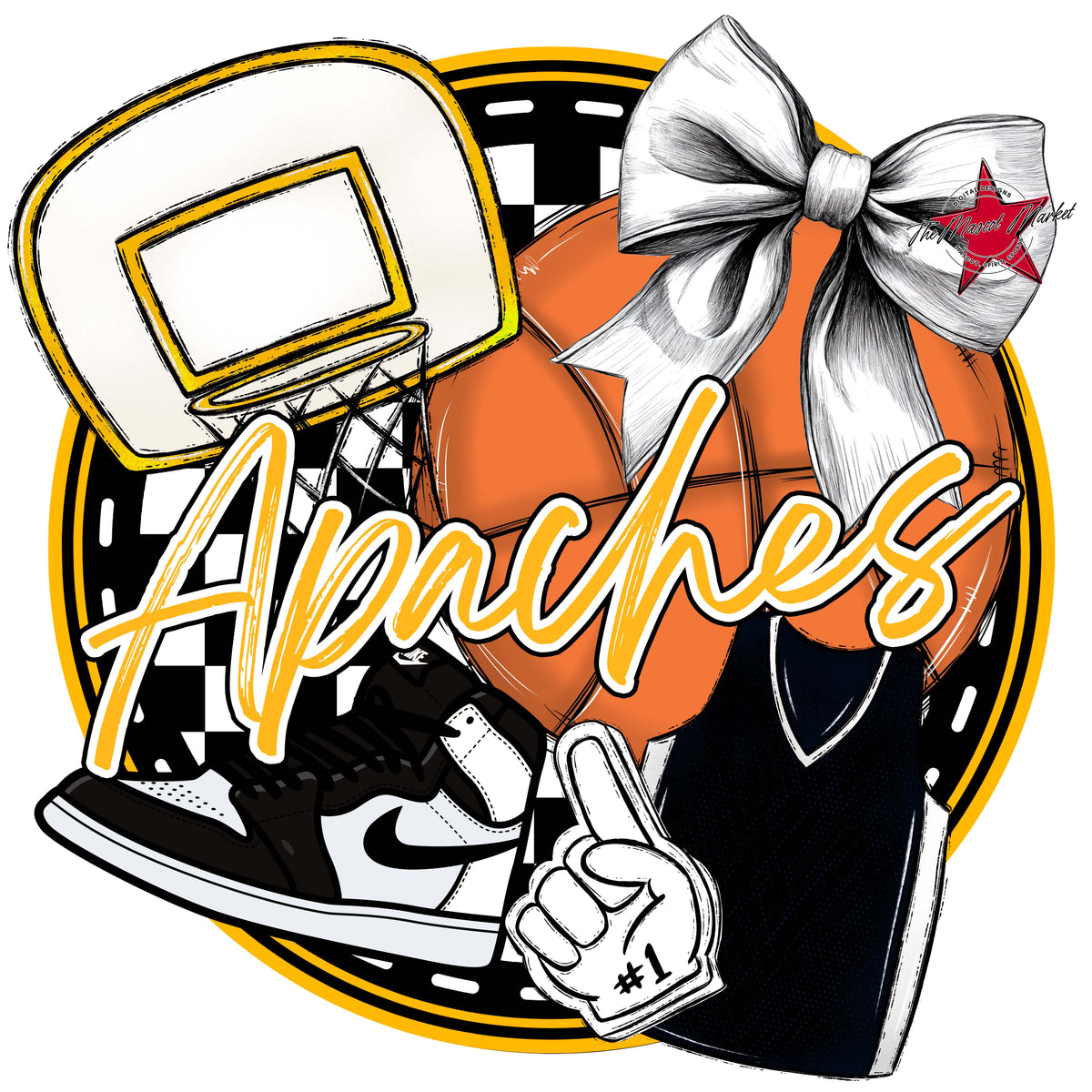 Apaches Circle Basketball Design-Yellow
