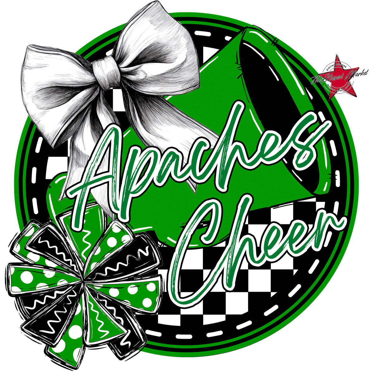 Apaches Circle Cheer Design-Kelly Green