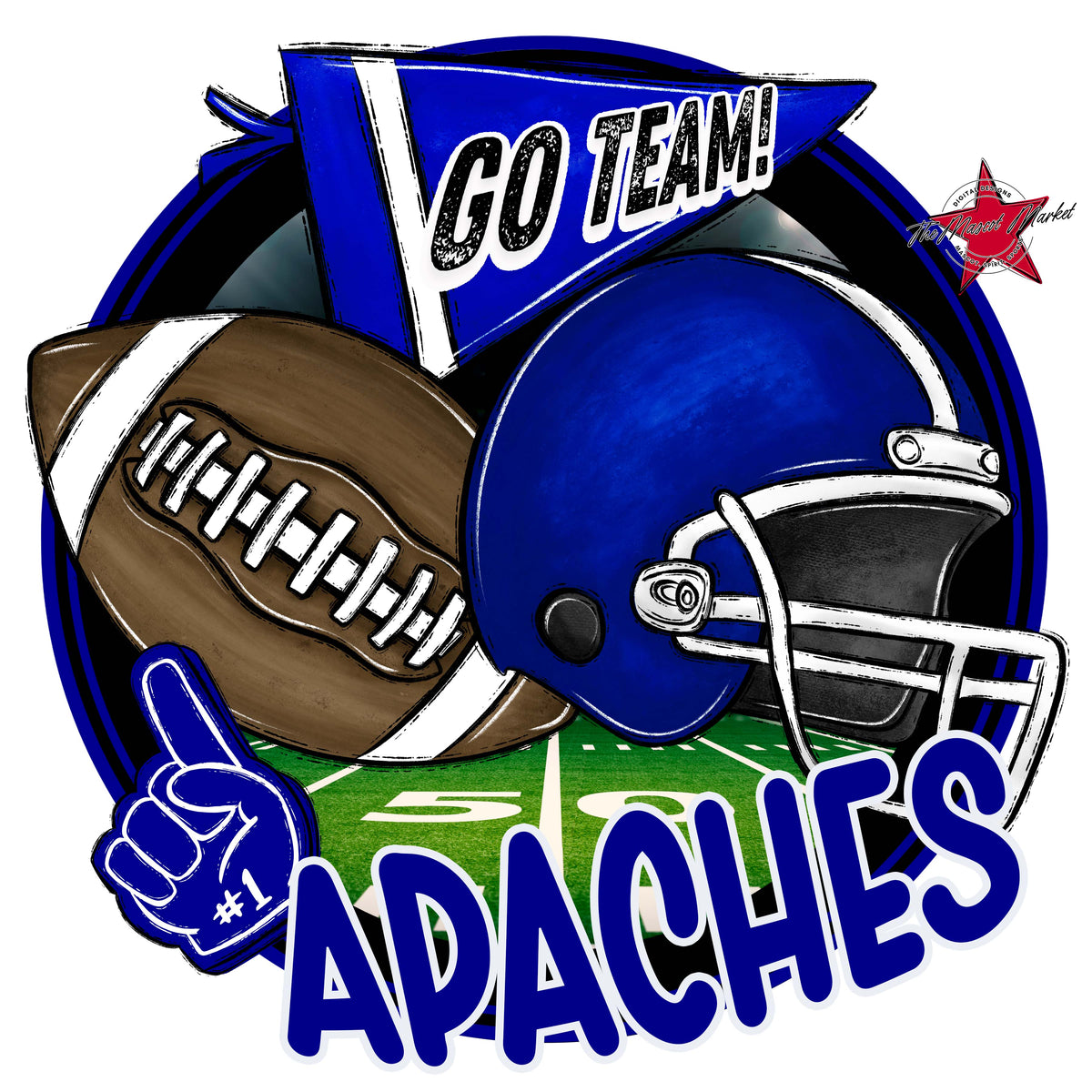 Apaches Circle Football Design-Blue