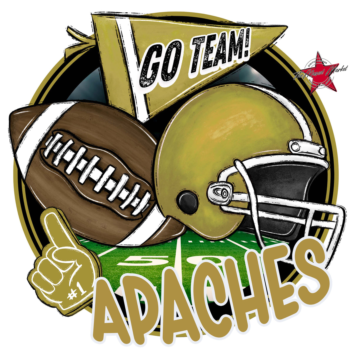 Apaches Circle Football Design-Gold