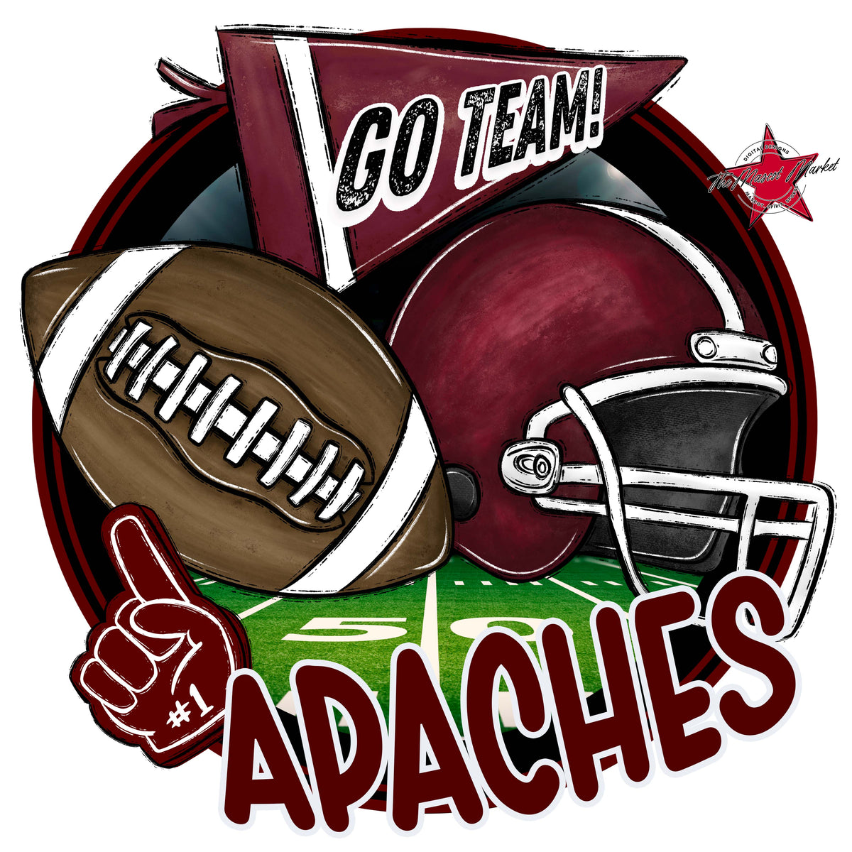 Apaches Circle Football Design-Maroon
