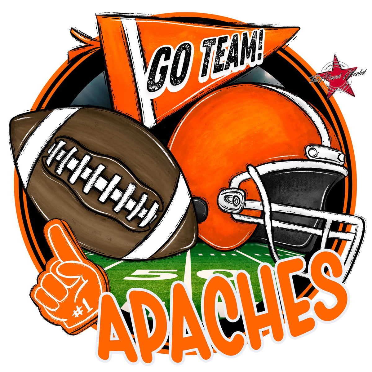 Apaches Circle Football Design-Orange
