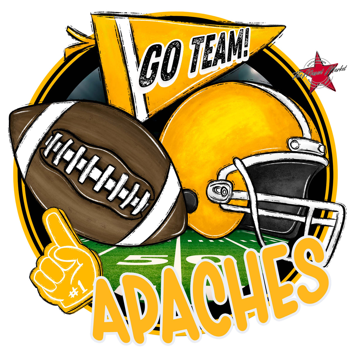 Apaches Circle Football Design-Yellow