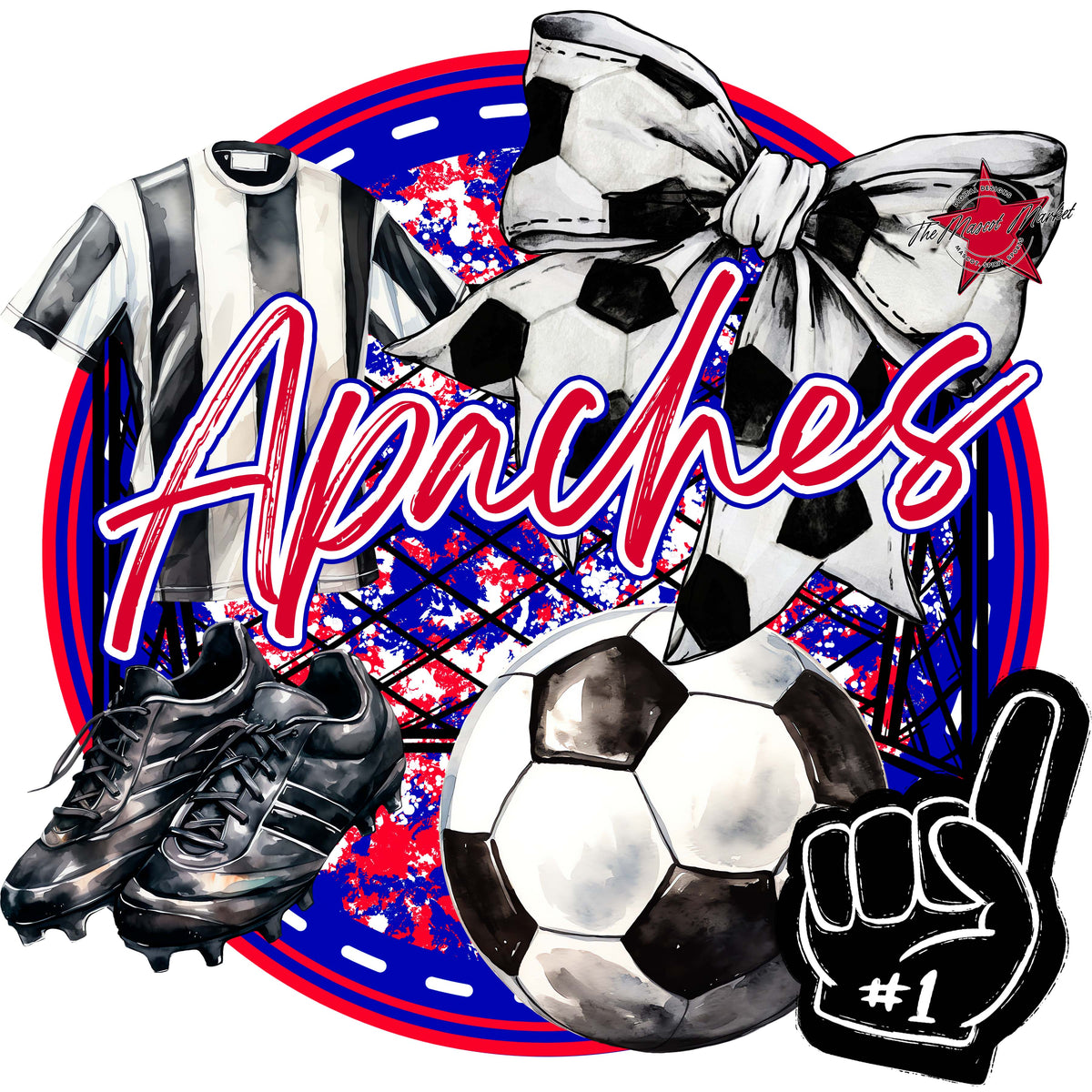 Apaches Circle Soccer Design-Blue & Red