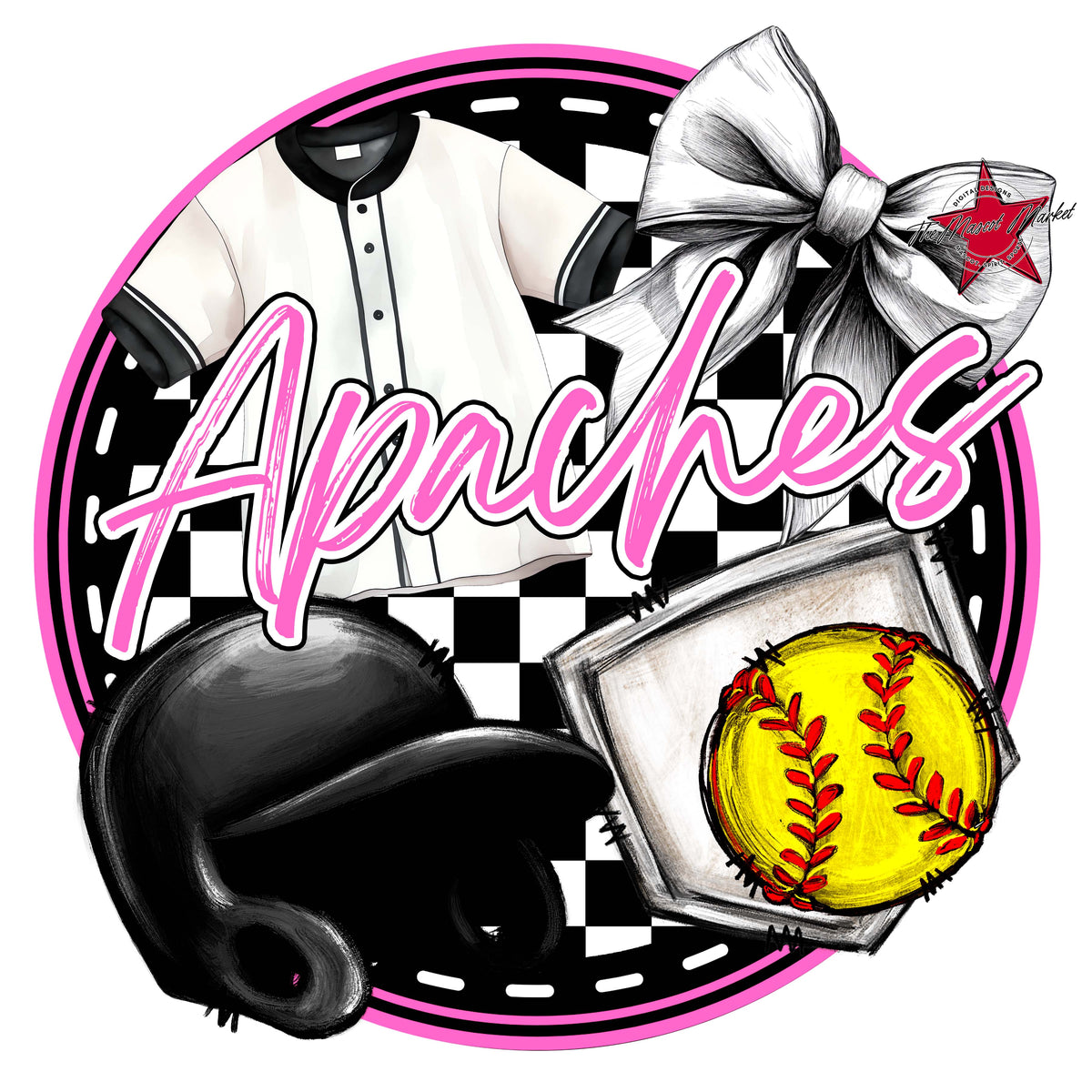Apaches Circle Softball Design-Baby Pink