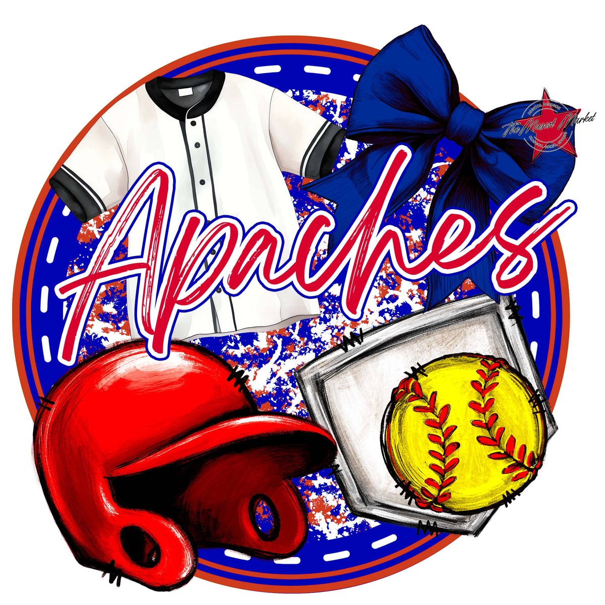 Apaches Circle Softball Design-Blue & Red