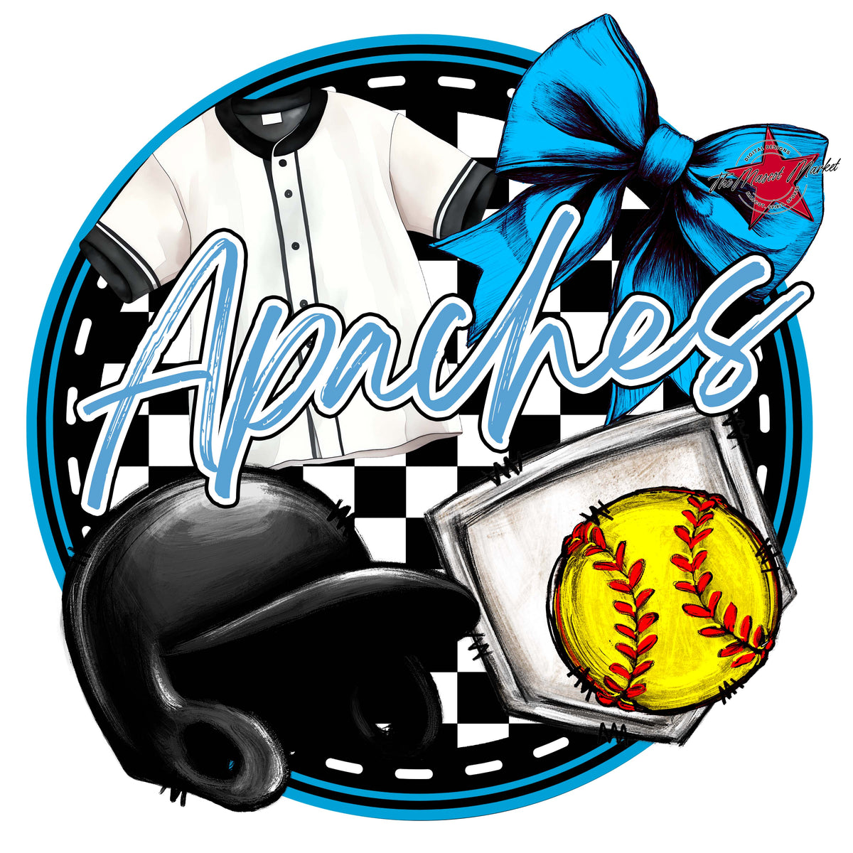 Apaches Circle Softball Design-Carolina Blue