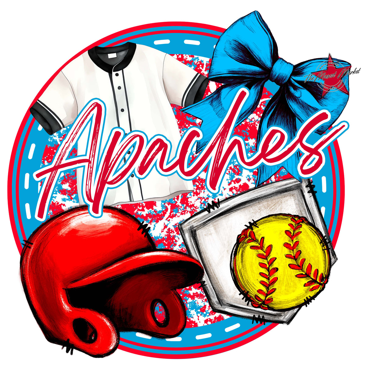 Apaches Circle Softball Design-Carolina Blue & Red