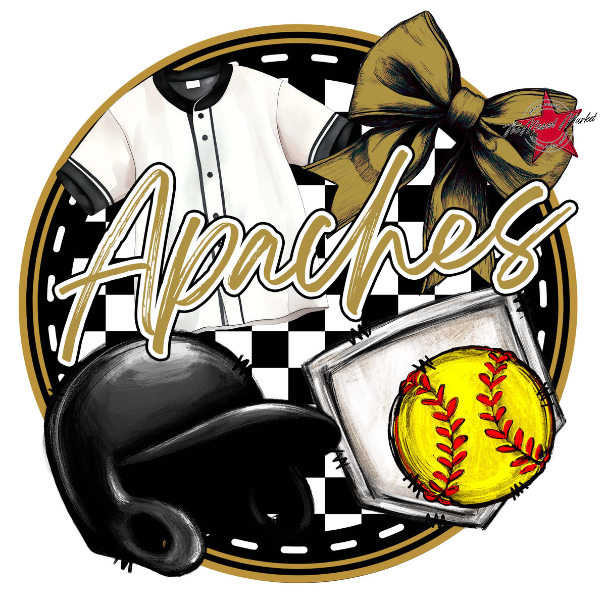 Apaches Circle Softball Design-Gold