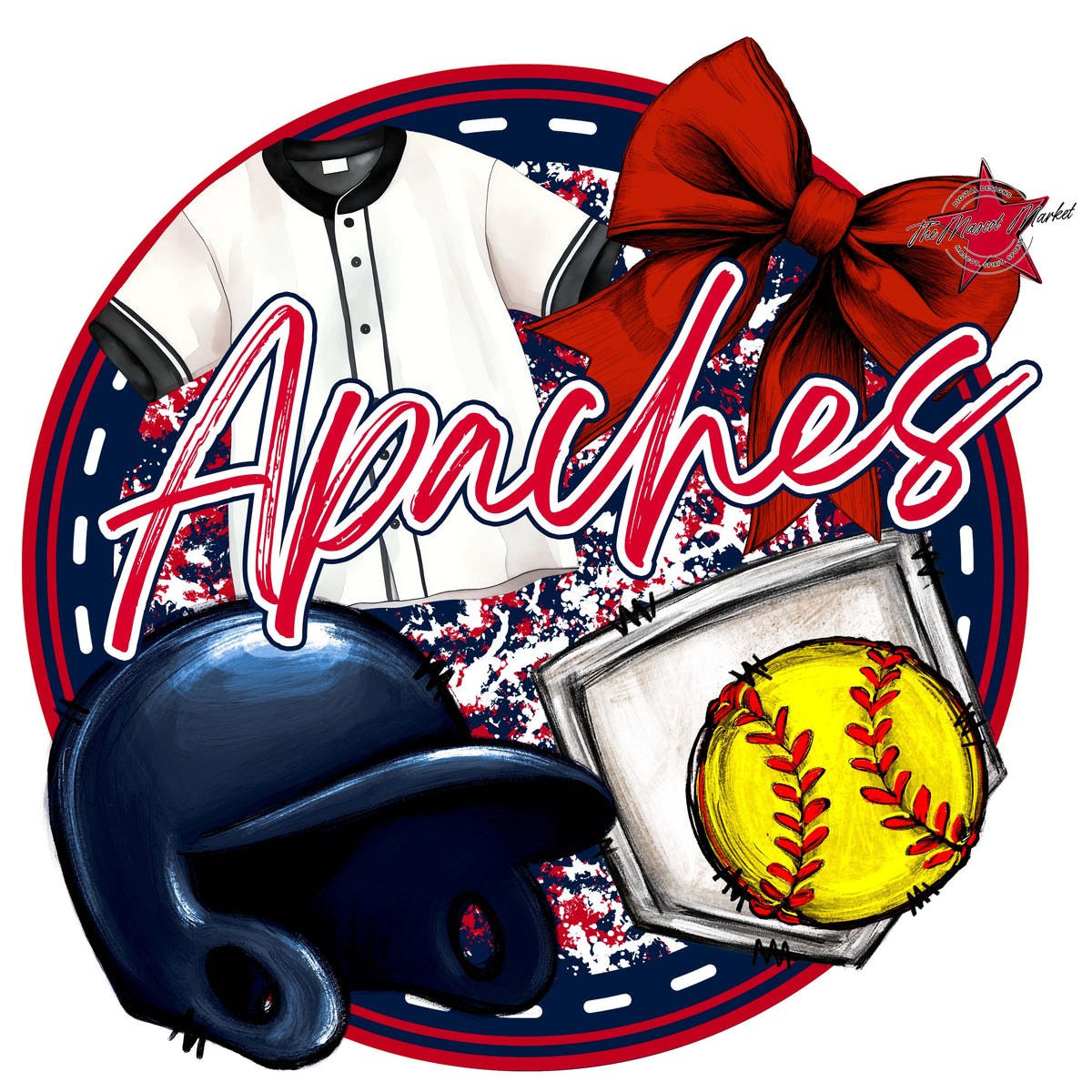 Apaches Circle Softball Design-Navy & Red