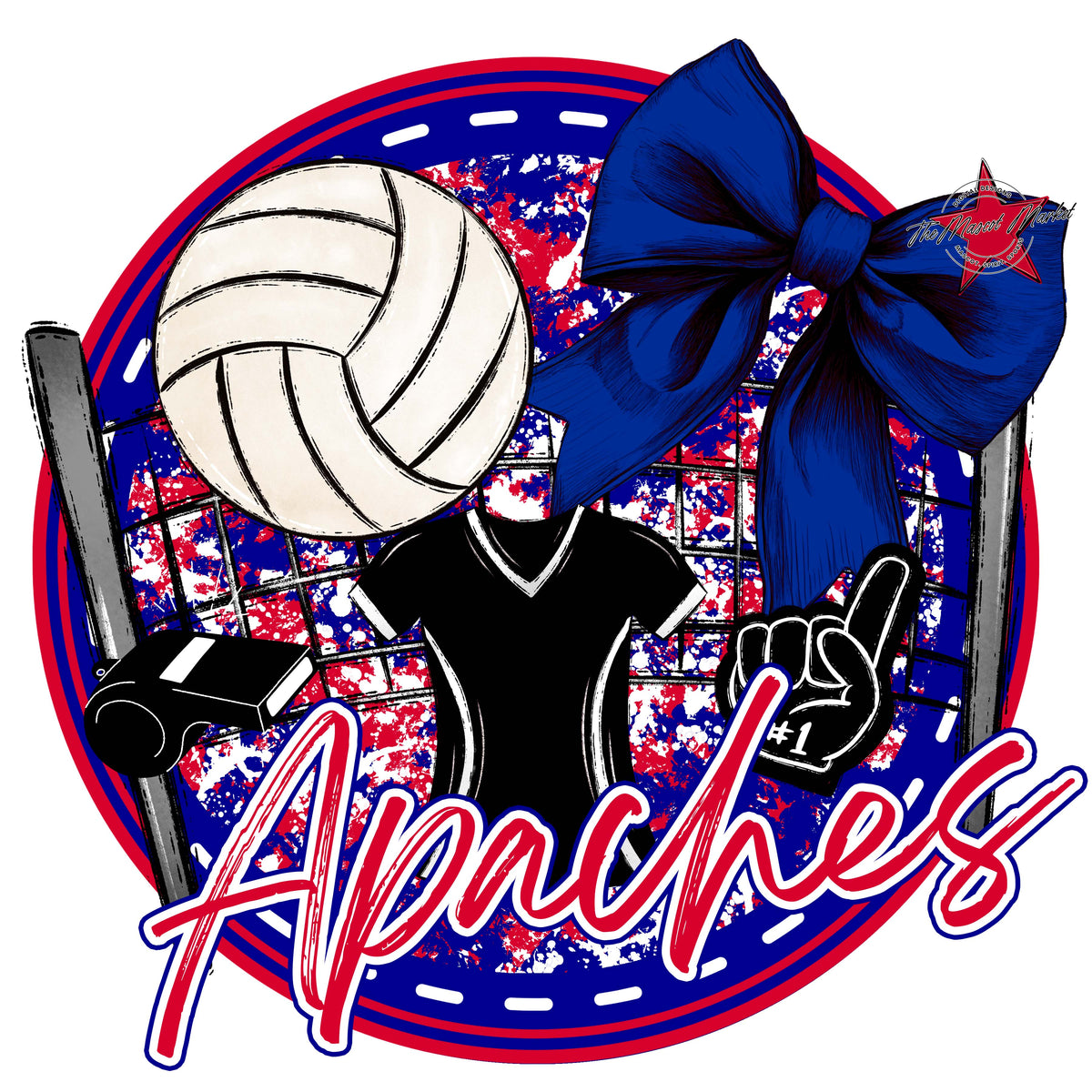 Apaches Circle Volleyball Design-Blue & Red