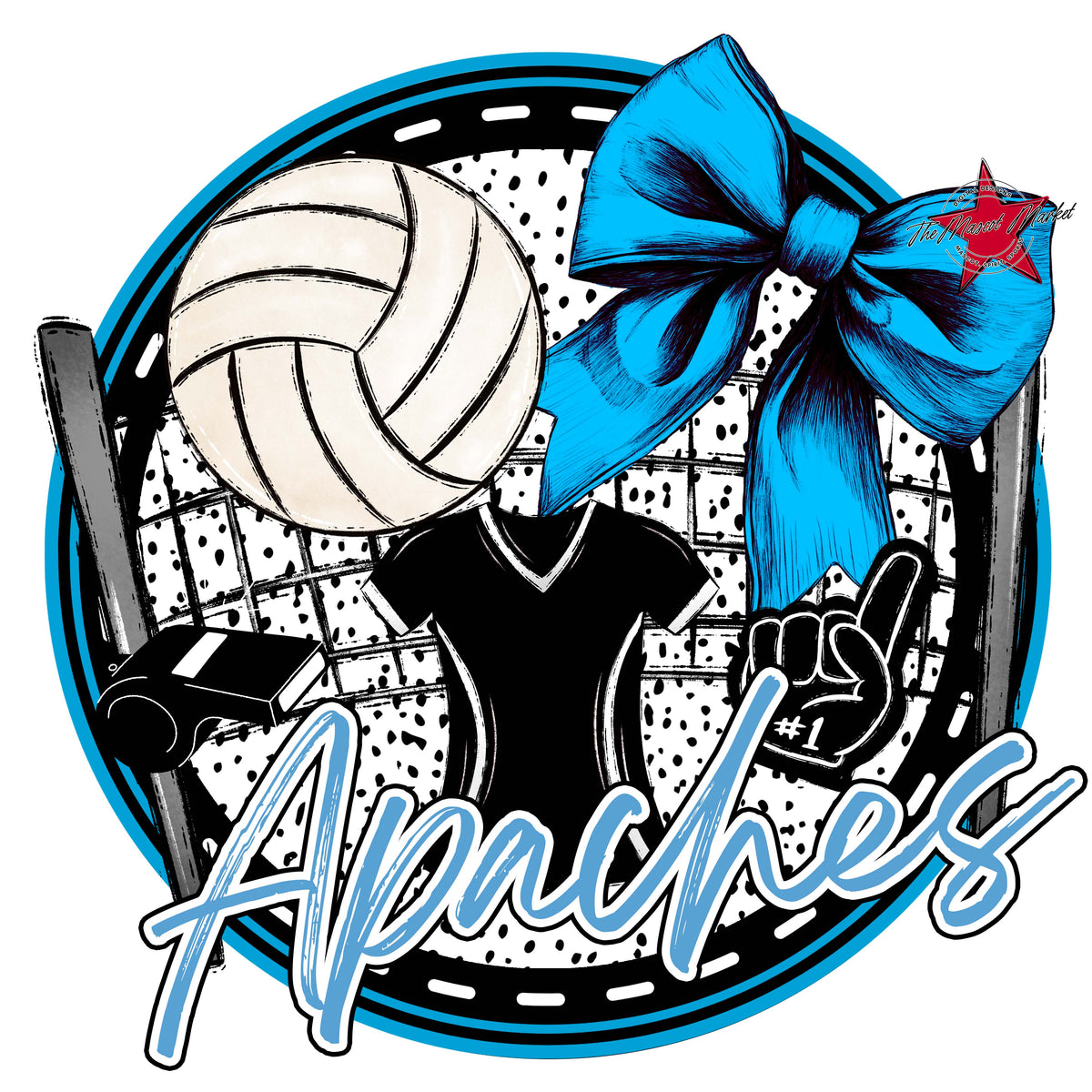 Apaches Circle Volleyball Design-Carolina Blue
