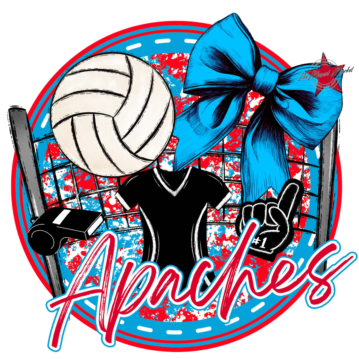 Apaches Circle Volleyball Design-Carolina Blue & Red