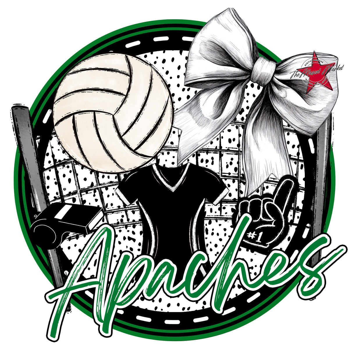 Apaches Circle Volleyball Design-Kelly Green