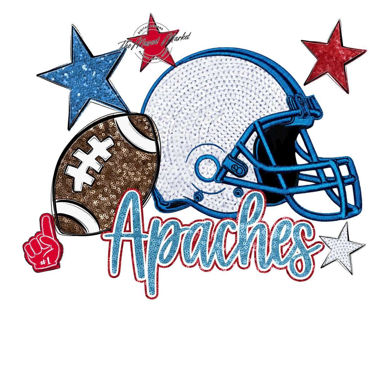 Apaches Embroidered Football Design-Carolina Blue & Red