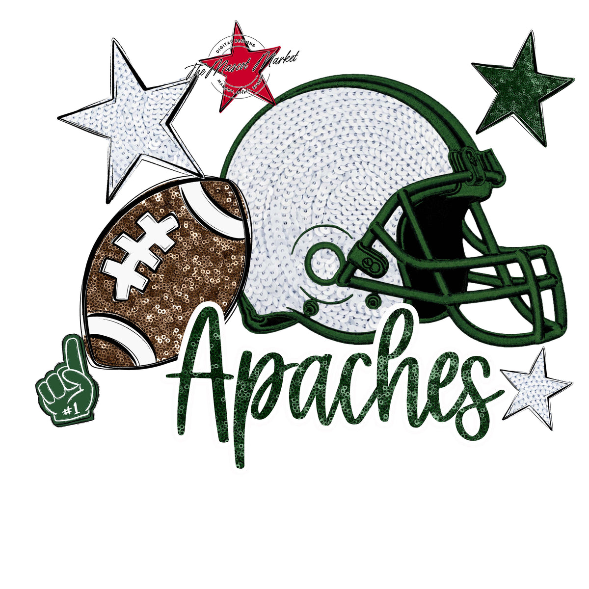 Apaches Embroidered Football Design-Green