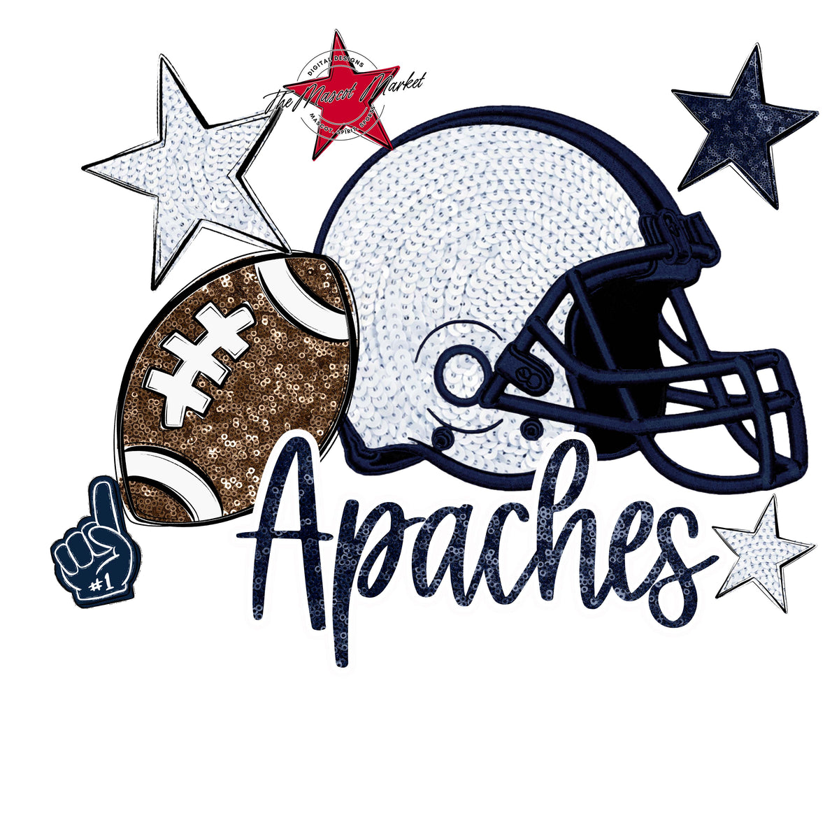 Apaches Embroidered Football Design-Navy