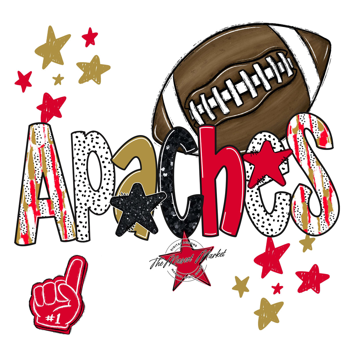Apaches Football Scrape-Red & Gold