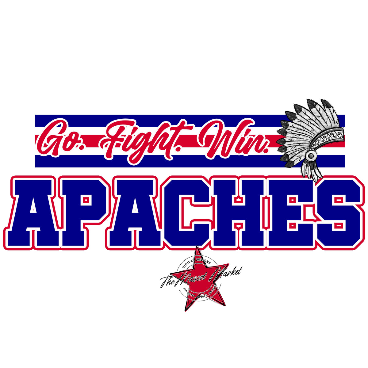 Apaches Go Fight Win Mascot-Blue & Red