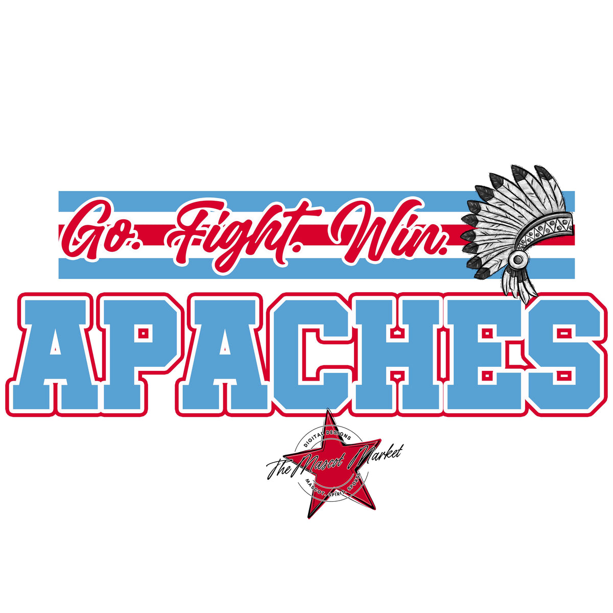 Apaches Go Fight Win Mascot-Carolina Blue & Red