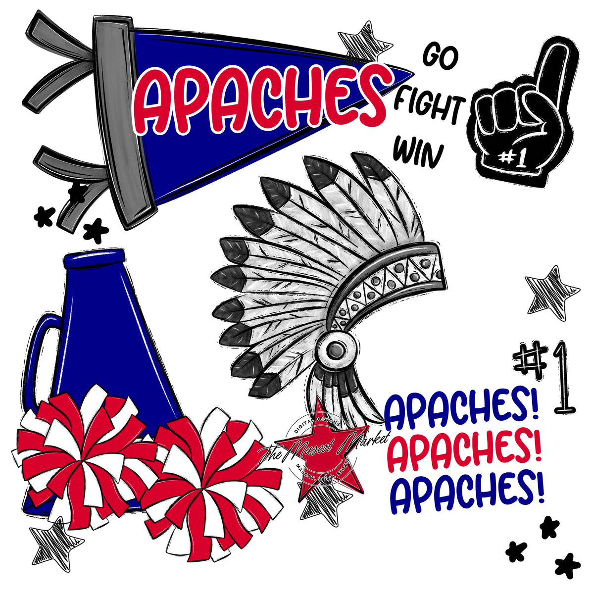 Apaches Mascot Spirit Design 2-Blue & Red