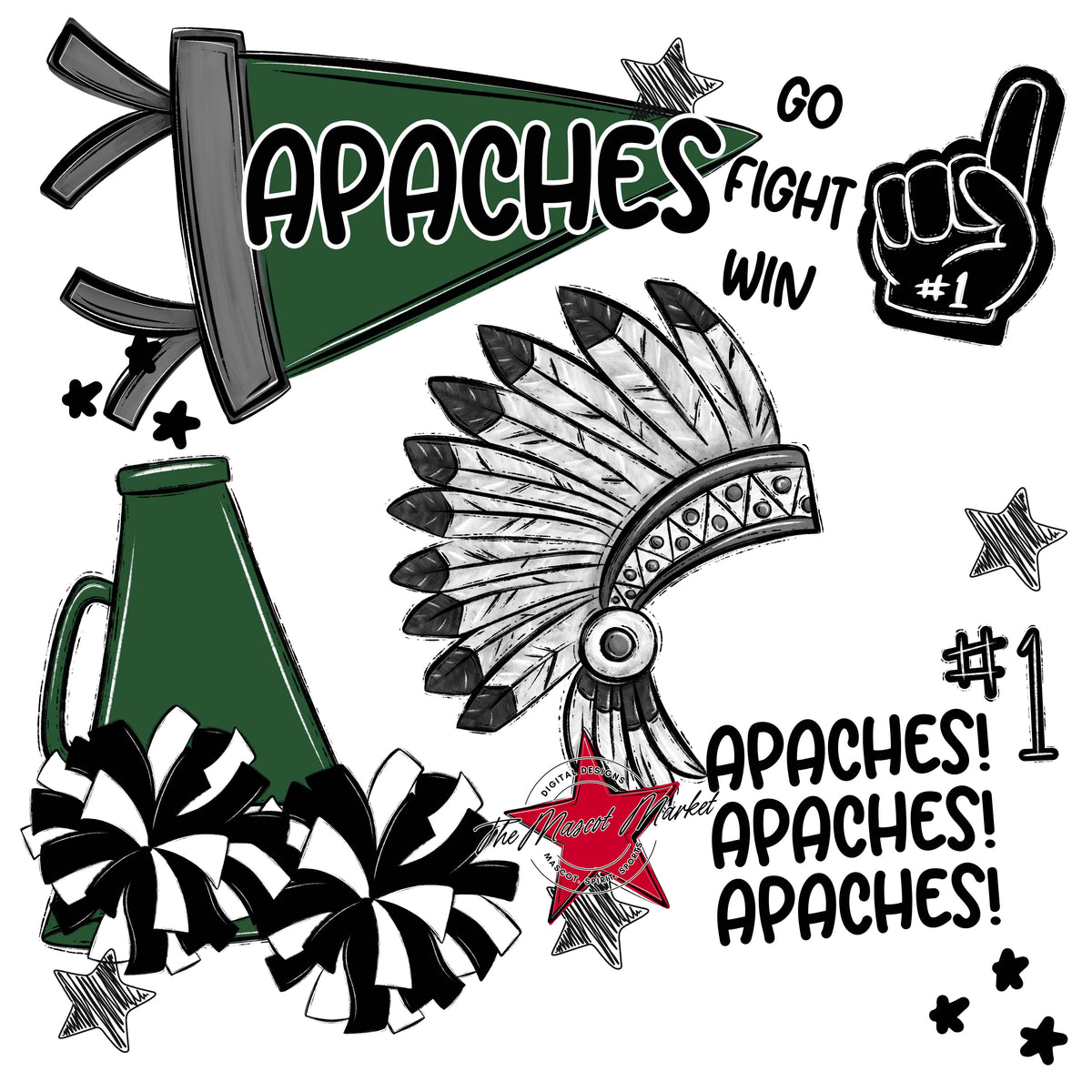 Apaches Mascot Spirit Design 2-Green